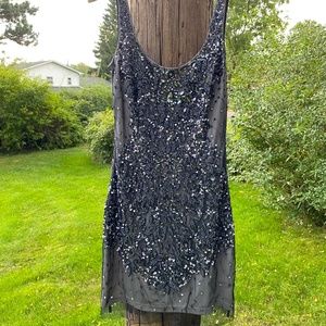 Adrianna Papell Navy Beaded Cocktail Dress Size US 0